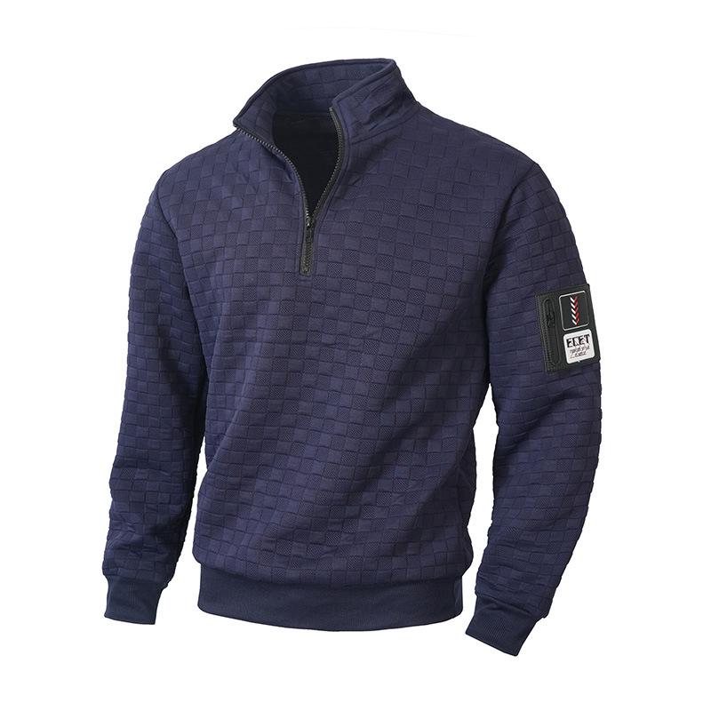 Мужская тактическая флисовая толстовка на молнии в клетку с воротником-стойкой