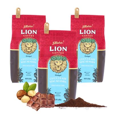 Lion Coffee Chocolate Macadamia Nuts 7 унций x 3 шт. Набор ароматизированных кофейных капель Hawaii Medium Million Light Roast Cold Brew OK New Package Популярный подарок