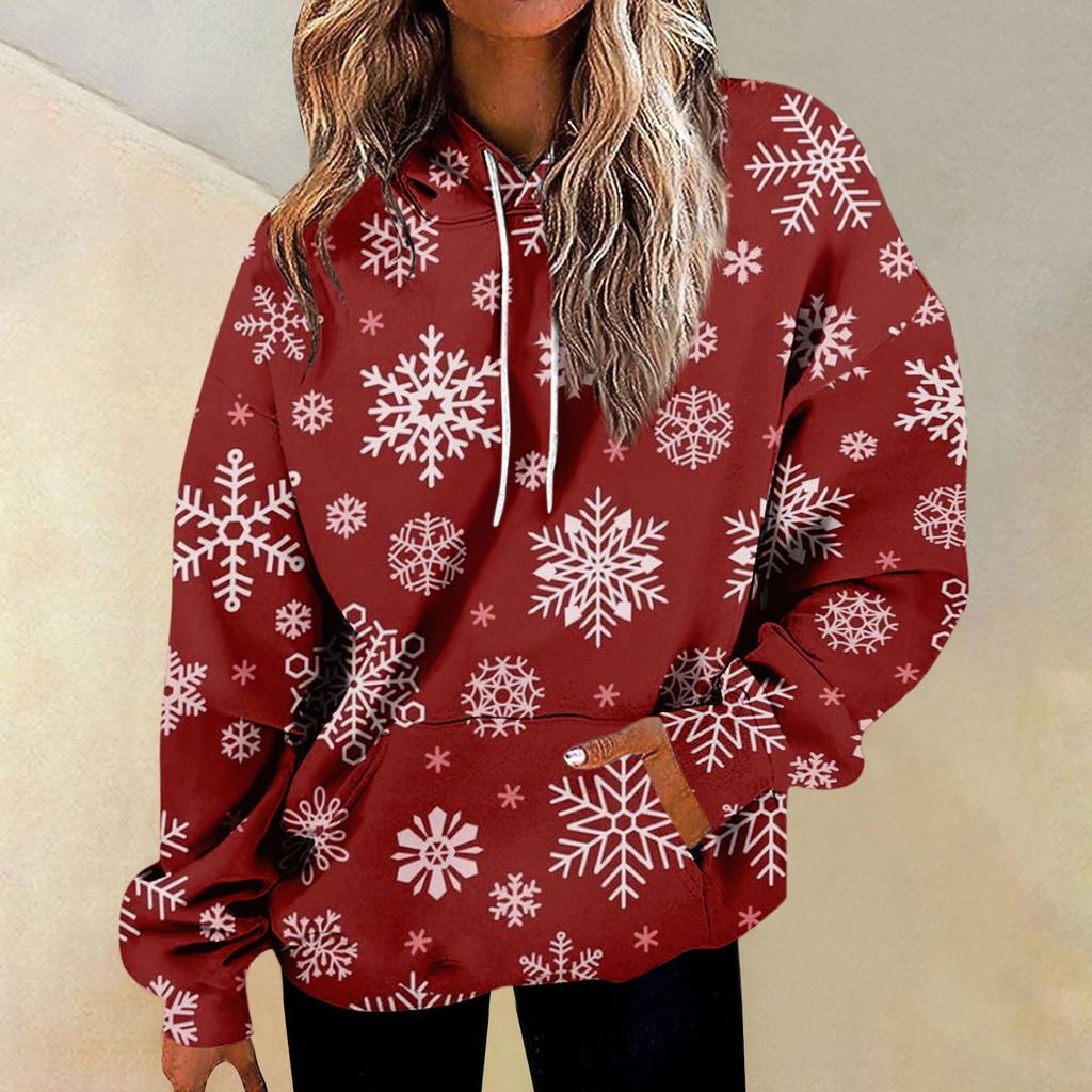 Женские повседневные модные рождественские пуловеры с длинными рукавами и принтом, толстовки с капюшоном