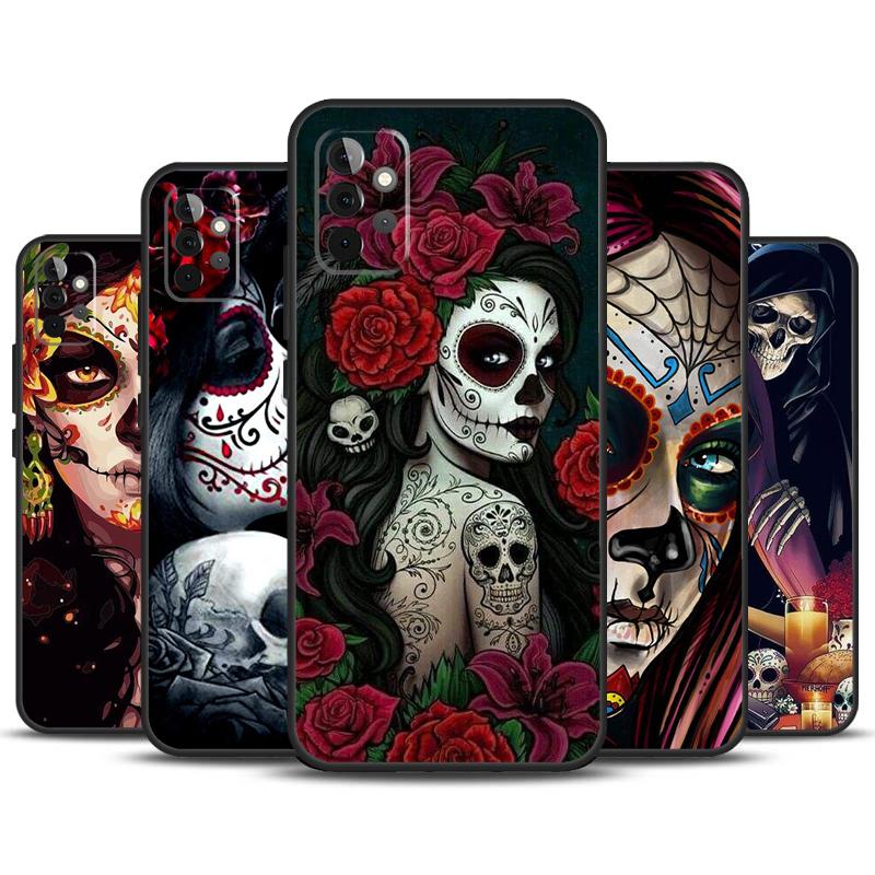 Catrina Beautiful Rose Girl Skull Case For Samsung Galaxy A13 A33 A53 A32 A52 A22 A12 A15 A25 A71 A51 A14 A24 A34 A54 Cover