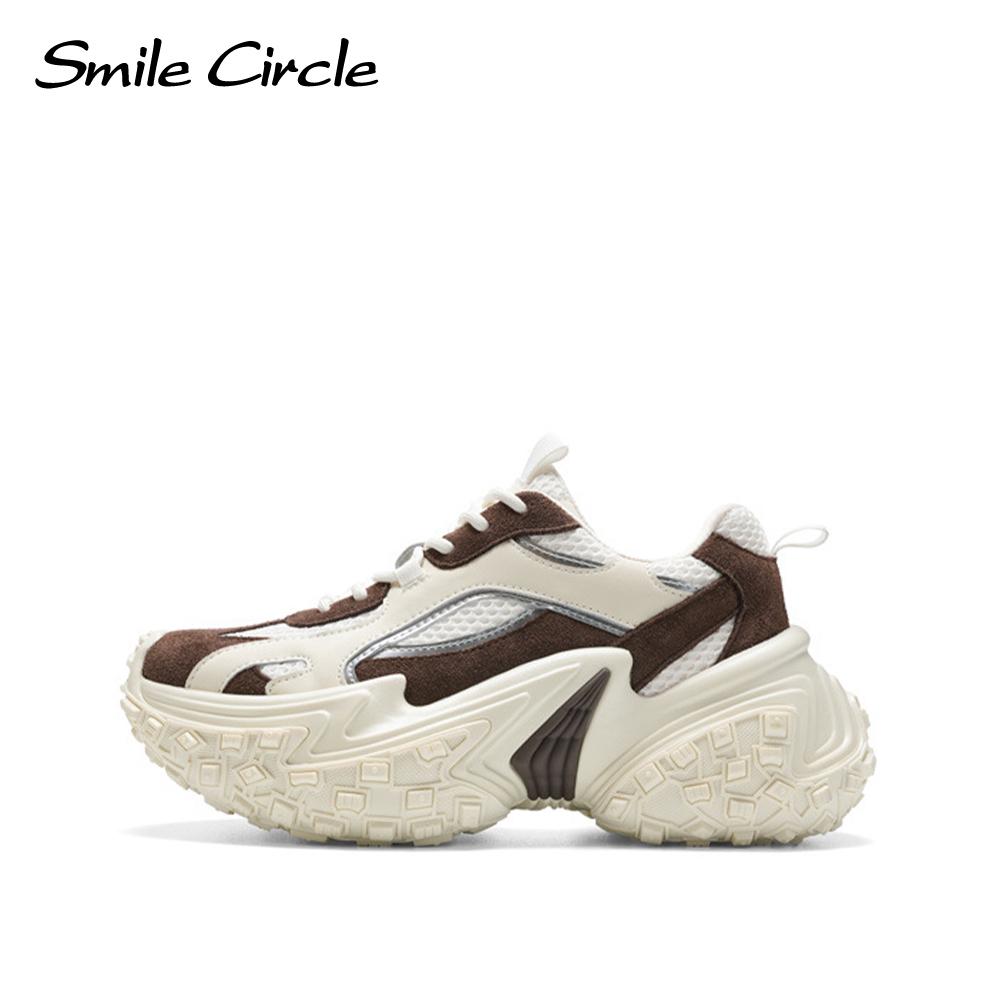 Модные женские кроссовки с круглым носком на шнуровке, удобные повседневные туфли на толстой подошве