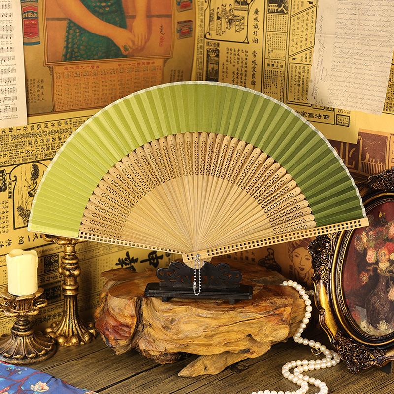 Китайский Древний Стиль Складной Веер Бамбуковый Веер Красный Зеленый Бежевый Складные Танцевальные Веера Летом