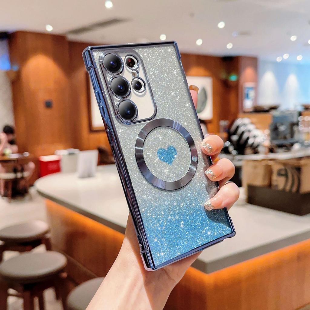 Новый продукт подходит для S24U магнитный чехол для телефона в машину Samsung S23FE love постепенное изменение блестящий защитный чехол S21