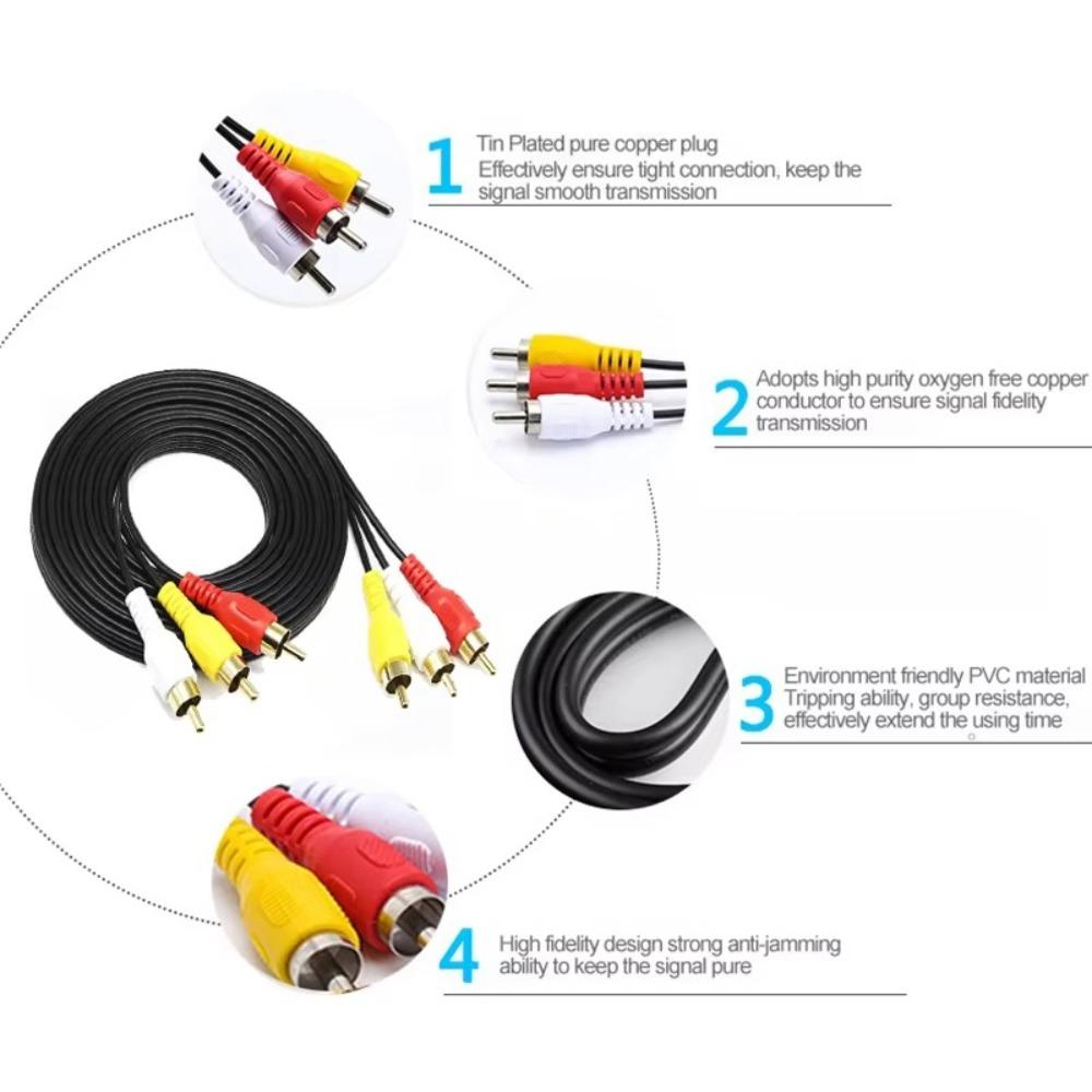3 x Phono Male 3RCA AV Cable High-Fidelity Signal Composite Video Cable for TV DVD TVPLUS Cable