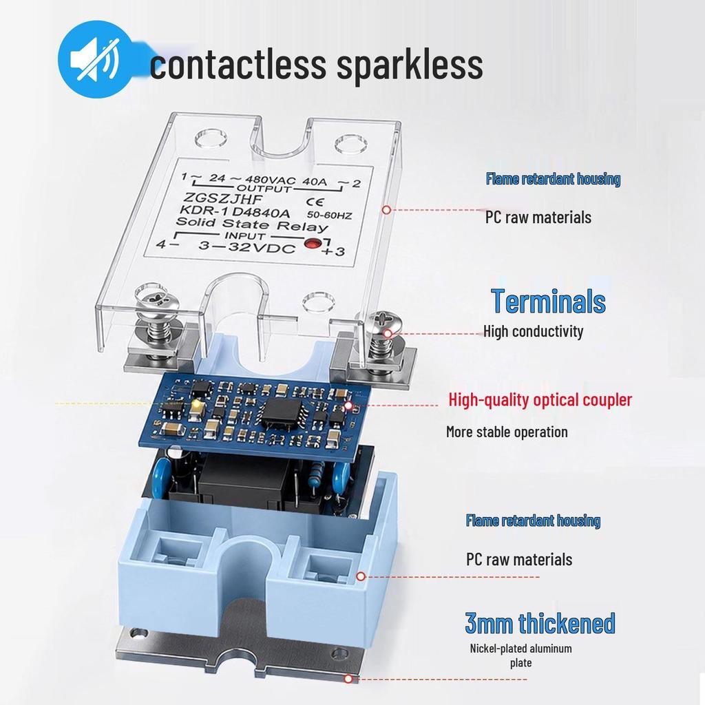 24V-220V Single-phase SSR Relay, 10A/25A/60A/100A