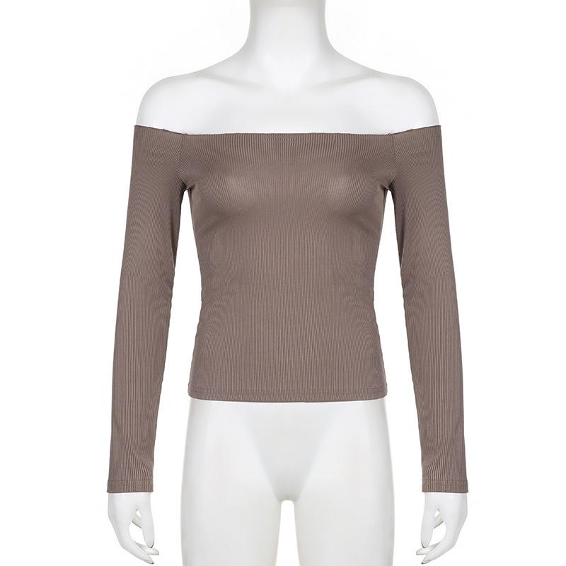 Черные однотонные элегантные топы с длинными рукавами, корейская модная тонкая сексуальная укороченная футболка, женская осенняя одежда