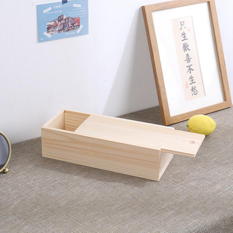 Wooden Box Pine Pull Box Jewelry Organizer Sliding Cover Wooden Box Home Storage Case Wooden Storage Keepsake Box