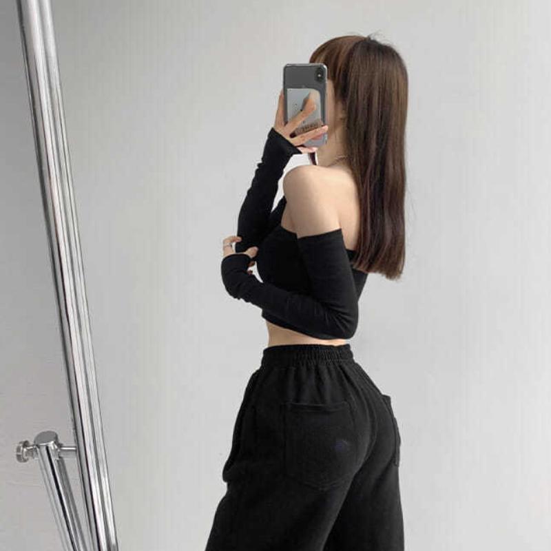 Уличная сексуальная женская футболка с обернутой грудью, модная женская клубная вечеринка со съемными рукавами и длинными рукавами