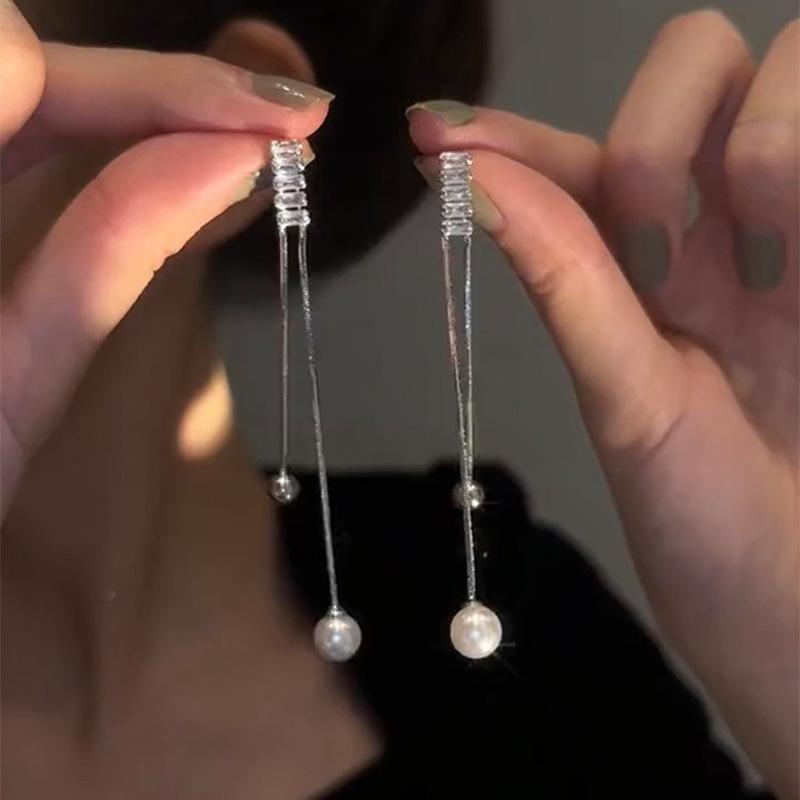 Прямоугольные серьги-кисточки с жемчугом в стиле инс, персонализированные серьги-пусеты в стиле легкой роскоши, модные новые универсальные серьги