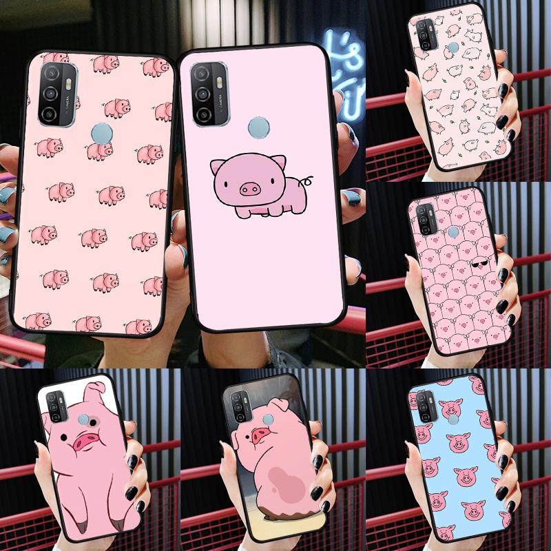 Милый розовый чехол-поросенок для Oppo A52 A72 A76 A96 A54 A74 A94 A54S A57S A58 A78 A98 A57 A77 A15 A16 A17