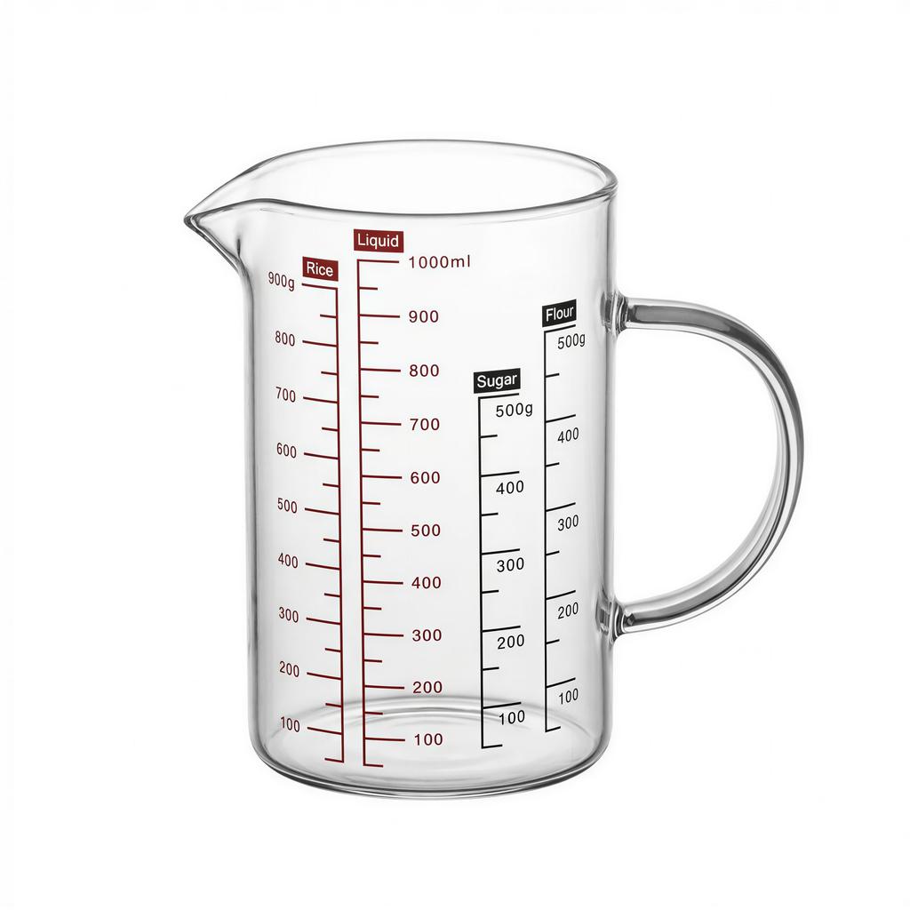 KITCHEN MEASURING JUG 1000ml HEAT-RESISTANT WITH GLASS MEASUREMENT GRADUATION