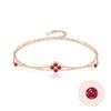 Ruby Bracelet for Clover Silver July Gift for Her FH.bird Women, Four-Leaf [Lucky Flower], 925, Hypoallergenic, Double-Strand Bracelet, Birthstone,