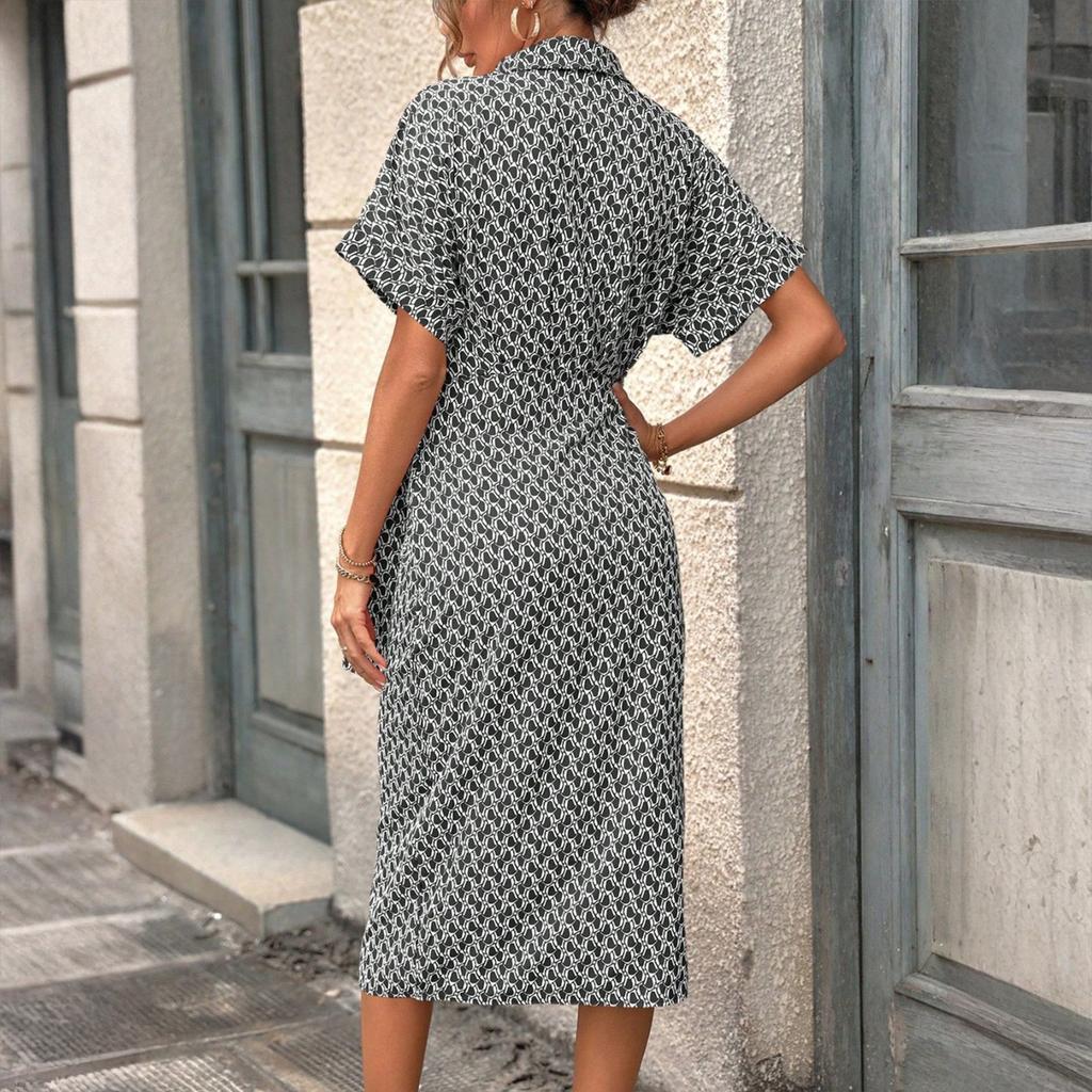 Женское летнее длинное платье с принтом, повседневное и модное, с поясом, V-образным вырезом и короткими рукавами, удобное платье