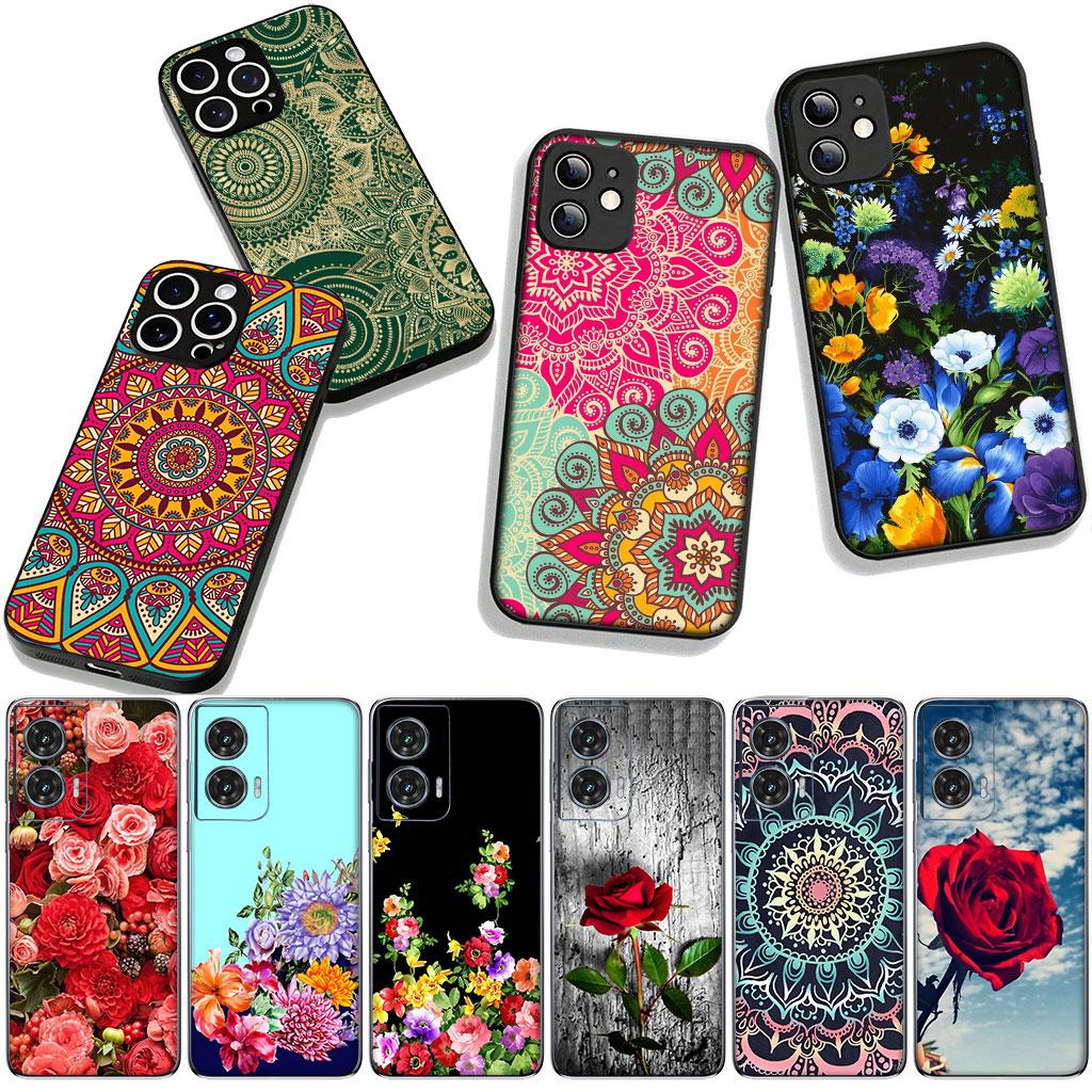 Floral Paisley Mandala Flower Texture Rose Case for Motorola Moto G54 G05 G24 G75 G85 G15 G86 Power Edge 50 30 Fusion neo Pro