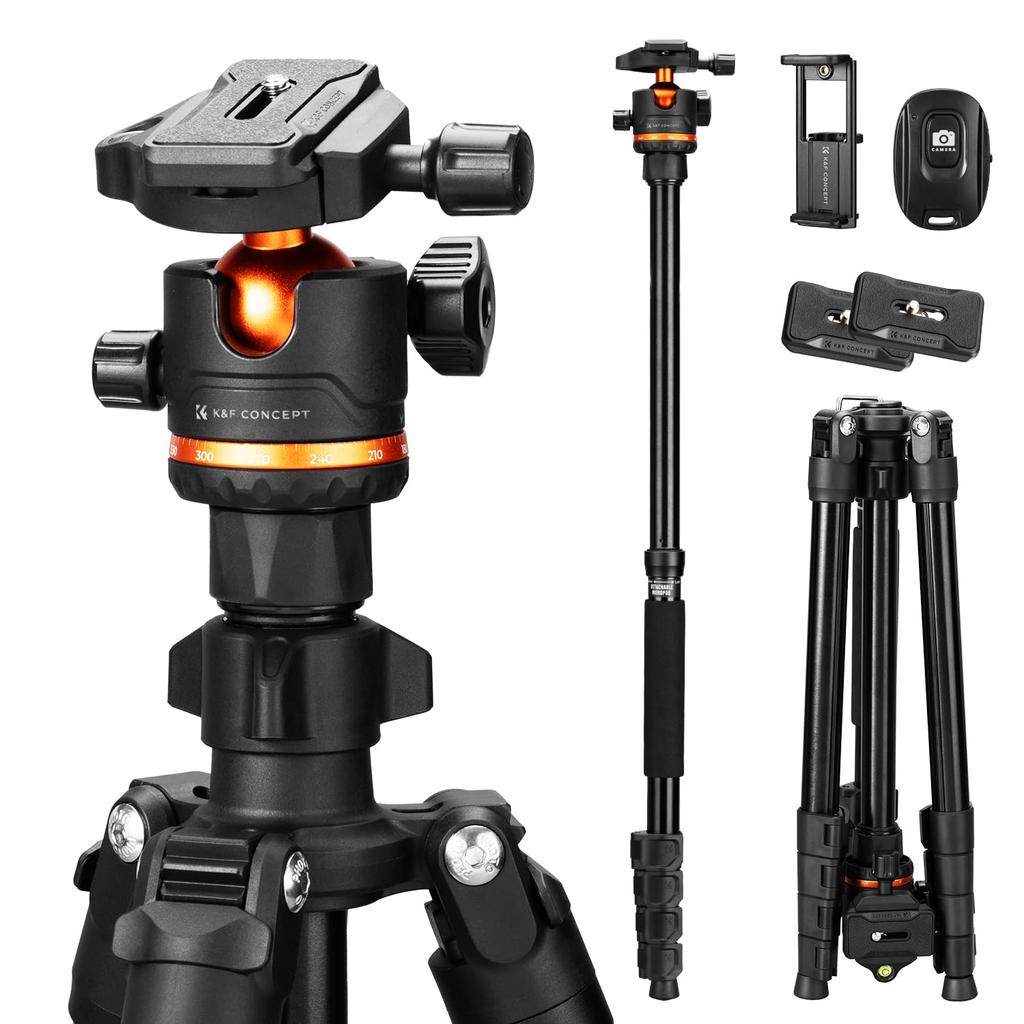 Camera Concept Compact 192cm Tripod for Travel Tripod with Smartphone Tablet Holder and Remote Aluminum for Tripod, K&F Tripod, Smartphones, Control,