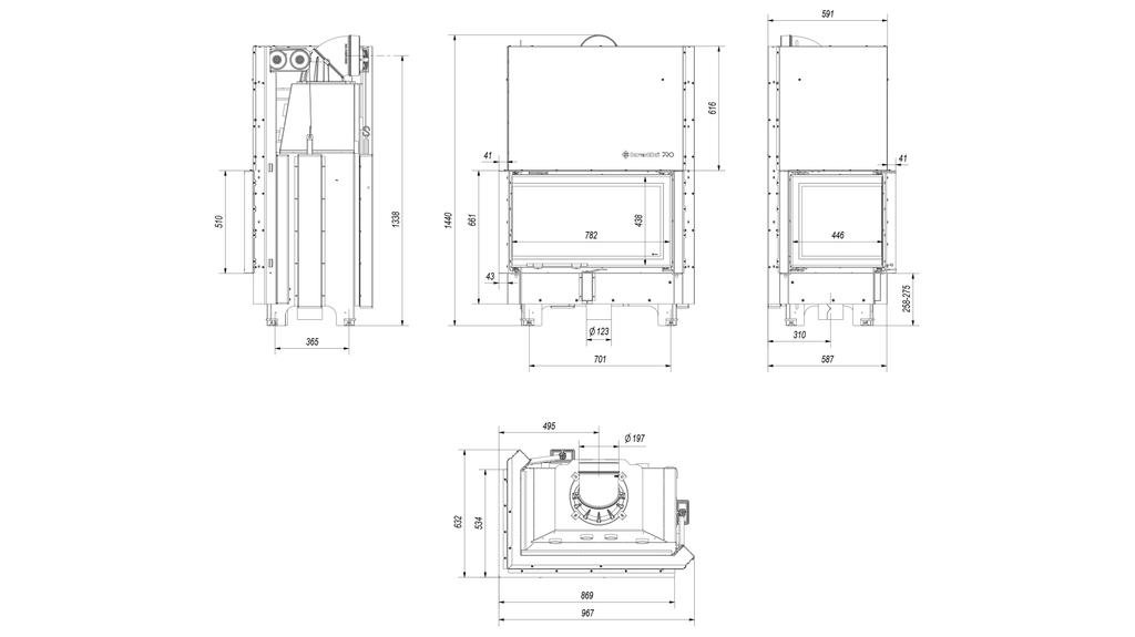 Стальной камин KRATKI MBO левый 15 кВт Ø 200 Подъемный