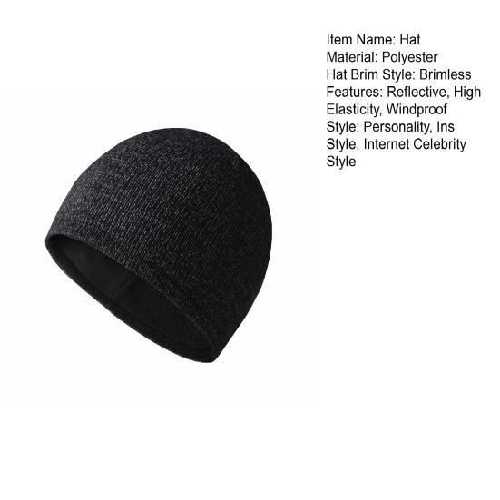 Вязаная светоотражающая шапка Yousheng, ветрозащитная, высокоэластичная, купольная, двухслойная, плюшевая, с подкладкой, в уличном стиле, для ночных пробежек, предупреждающая, зимняя, сохраняющая тепло