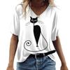 T-shirt Spring Summer Women's Casual Short Sleeve V-neck Cat 3D Printed Top Source