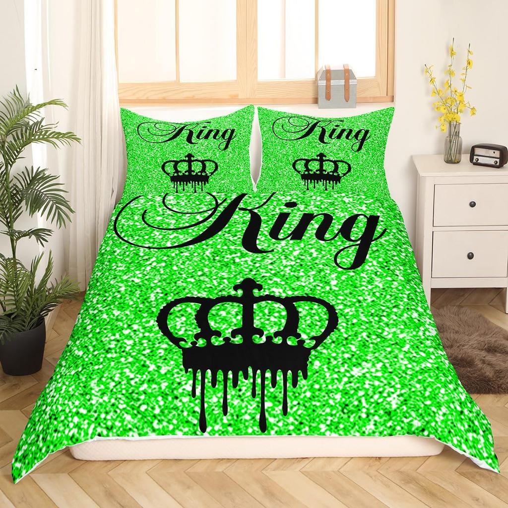 Modern King Crown Duvet Cover Twin Black Pink Bedding Set Women Adults Couple Comforter Cover Girls Valentines Day Quilt Cover