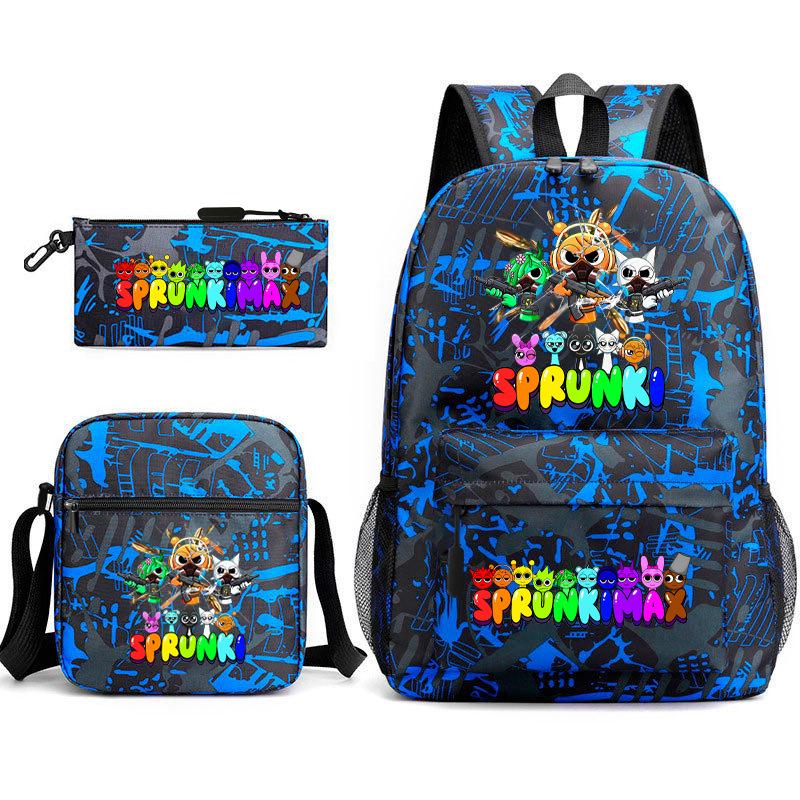 Rhythm Box Game Merchandise Student Bag Sprunki Cartoon Starry Sky Backpack Leisure Bag 3-piece Set D