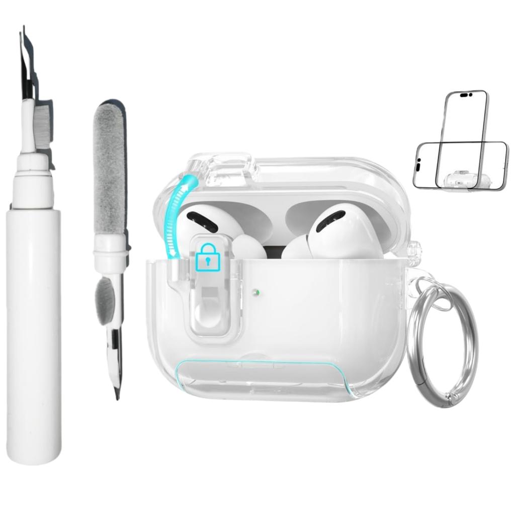 Прозрачный чехол для AirPods Pro 3, чехол-подставка для телефона с предохранителем, конструкция крышки с автоматическим открыванием, с крышкой для чистящего карандаша для AirPods Pro 3