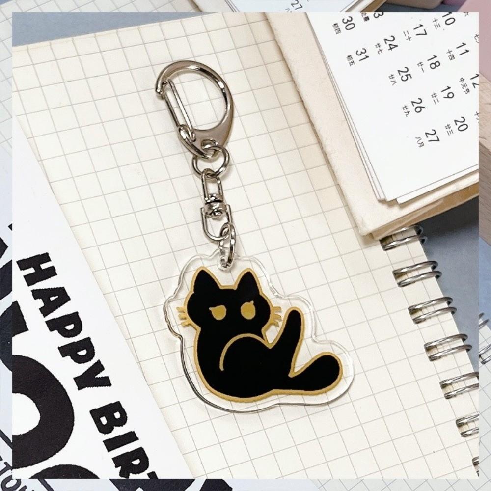 Black Color Acrylic Keychain Cat Design Bag Charm Pendant Decorative Keychain For Phone