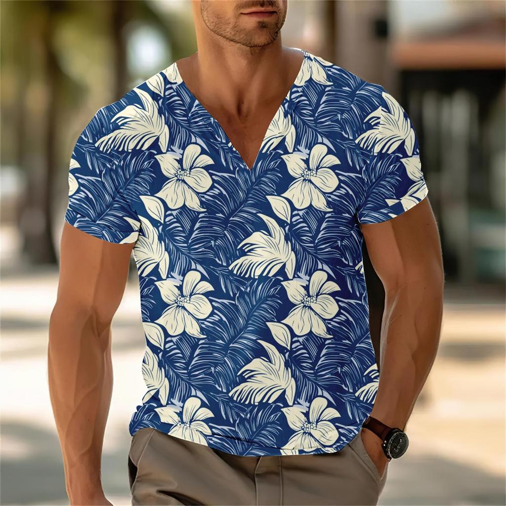 Мужской повседневный топ с V-образным вырезом и короткими рукавами, свободный повседневный модный топ для отдыха