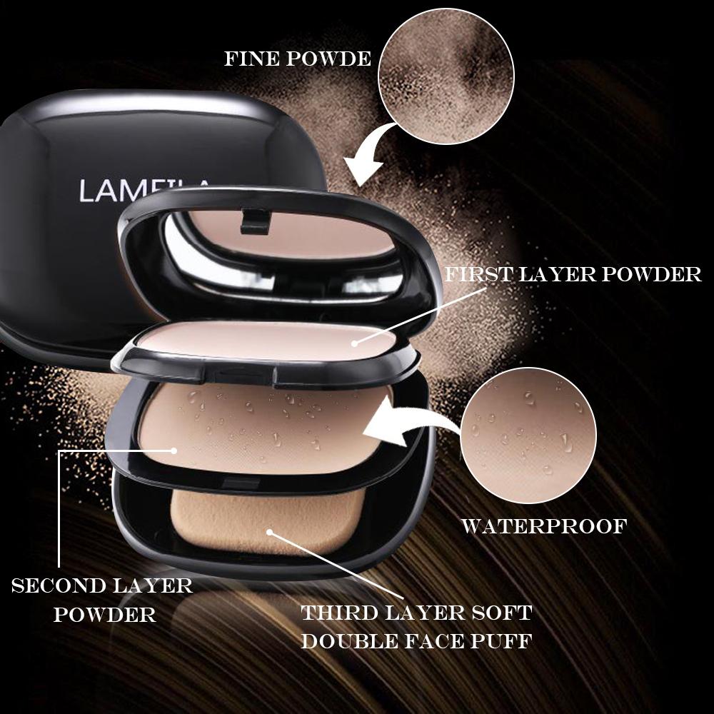 Matte Full Coverage Pressed Powder Foundation with Puff Applicator, 24H Fresh Wear Matte Weightless Finishing Powder Makeup