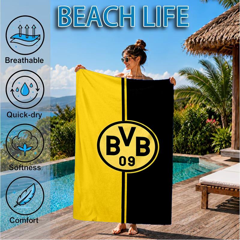 Пляжное полотенце из микрофибры с принтом дизайна футбольного мяча BVB, мягкое и впитывающее, быстросохнущее, идеально подходит для летних путешествий, незаменимо для пляжа, бассейна