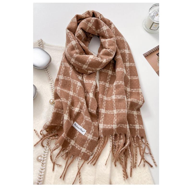 Korean Style Thick Warm Checkered Scarf Women Winter Neck Shawl Wrap