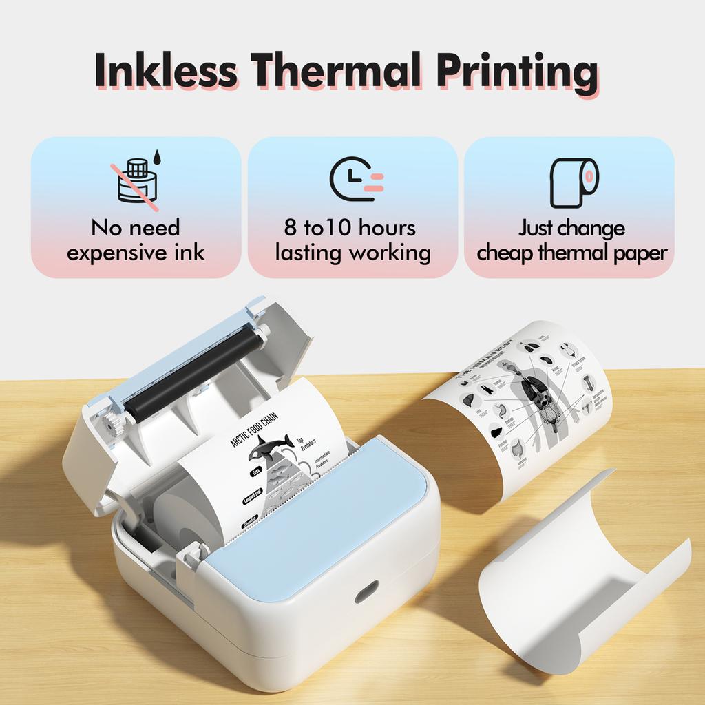 57мм Термопринтер для этикеток 2-дюймовый Карманный принтер BT Беспроводное подключение Совместим с для Android для IOS Поддержка приложений Чековый Labe