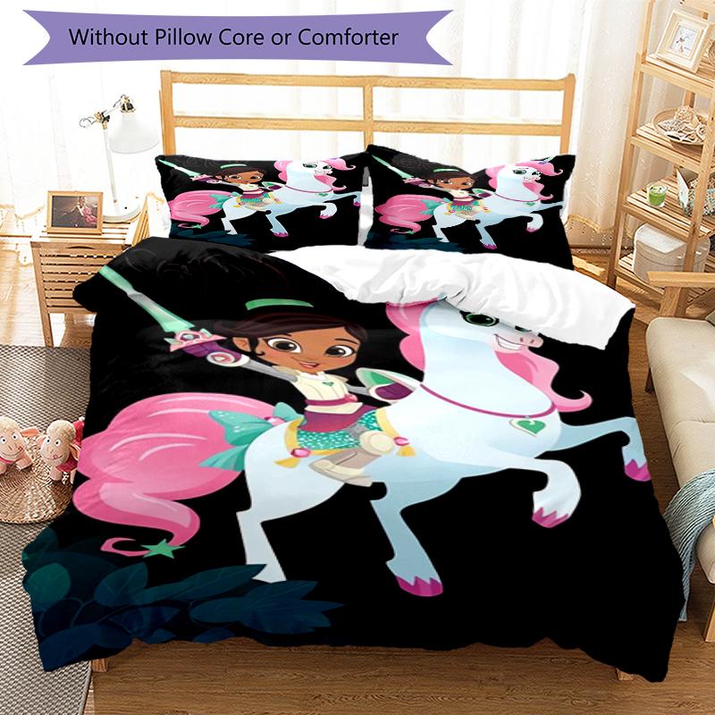 3pcs Nella the Princess Knight pattern bedding set duvet cover set includes duvet cover &pillowcases, perfect all season bedroom decoration & gift