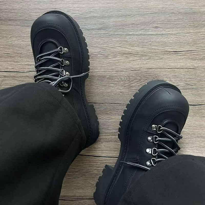 British Style Two-Wear Trendy Men'S And Women'S Martin Boots Lace-Up Mountaineering Boots Rhubarb Boots Casual Thick-Soled Outdoor Heightening Tooling