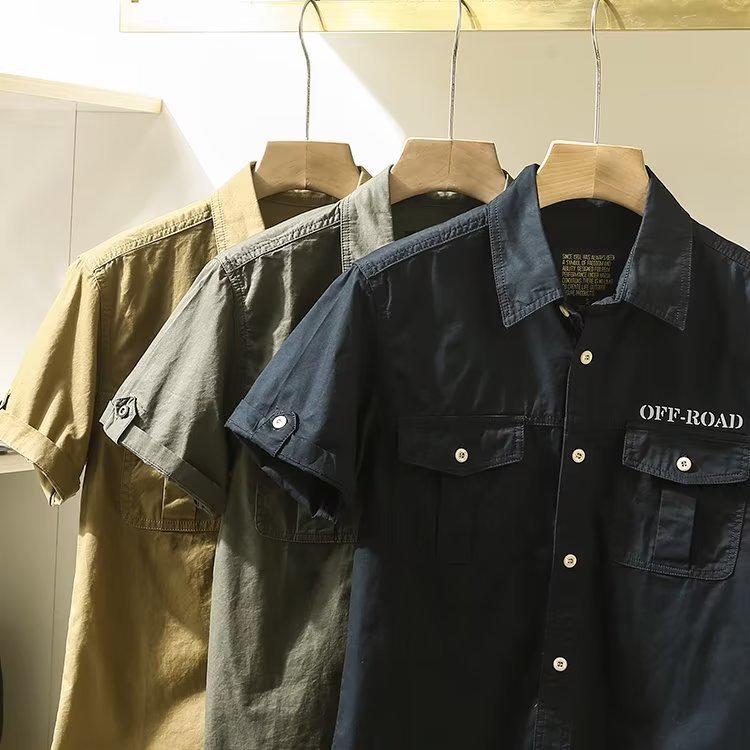 Men's Casual Solid Color Short-Sleeve Lapel Shirt