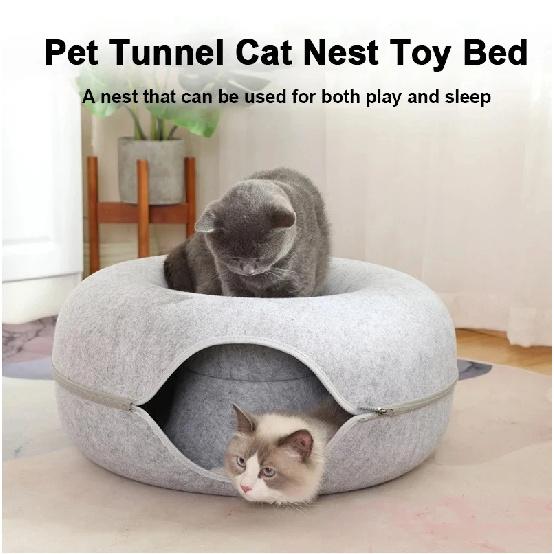 Donut Pet Cat Tunnel Interactive Bed Toy House Cat Bed Dual-use Felt Indoor Cat House Kitten Sports Equipment Cat Supplies