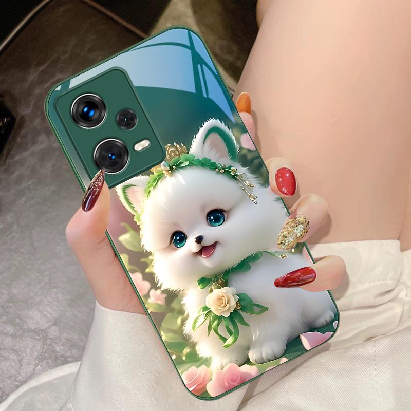 Милая маленькая собачка зеленая для Xiaomi 14 Ultra 13 Lite Redmi Note 13 11 Pro 12 Plus Poco X6 3 Pro F4 6 GT Чехол для телефона из закаленного стекла