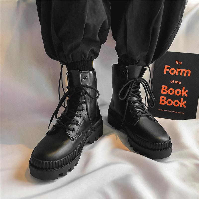 Ботинки средней высоты из толстой ткани, мужские осенние трендовые ботинки в британском стиле, корейская повседневная мужская обувь с высоким берцем, ботинки