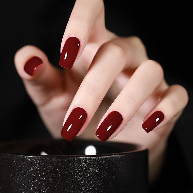 24pcs/set Quick Nails Red Fake Nails Solid Color Manicure Waterproof Wearable Nail Stickers