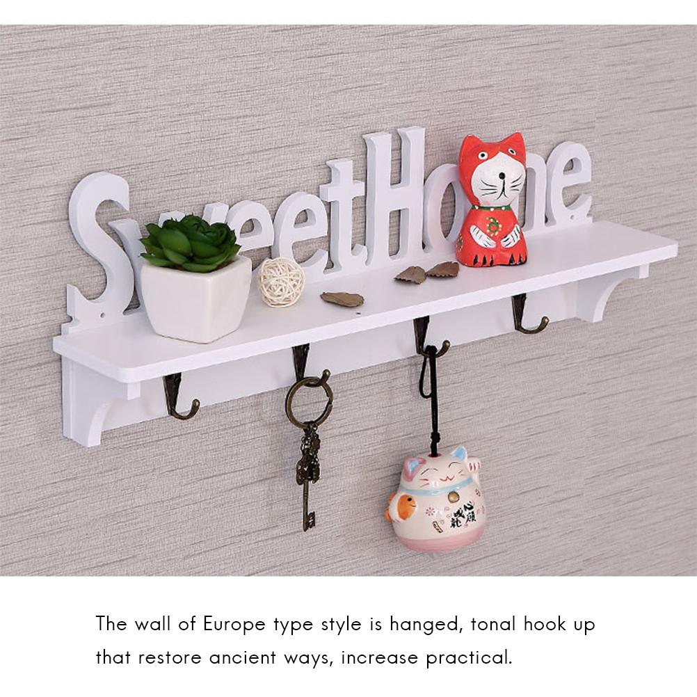 Home Wall Sweet Wooden Mounted Coat Hook Wall Hook With Shelf Keyboard And Four Hooks Home Decor