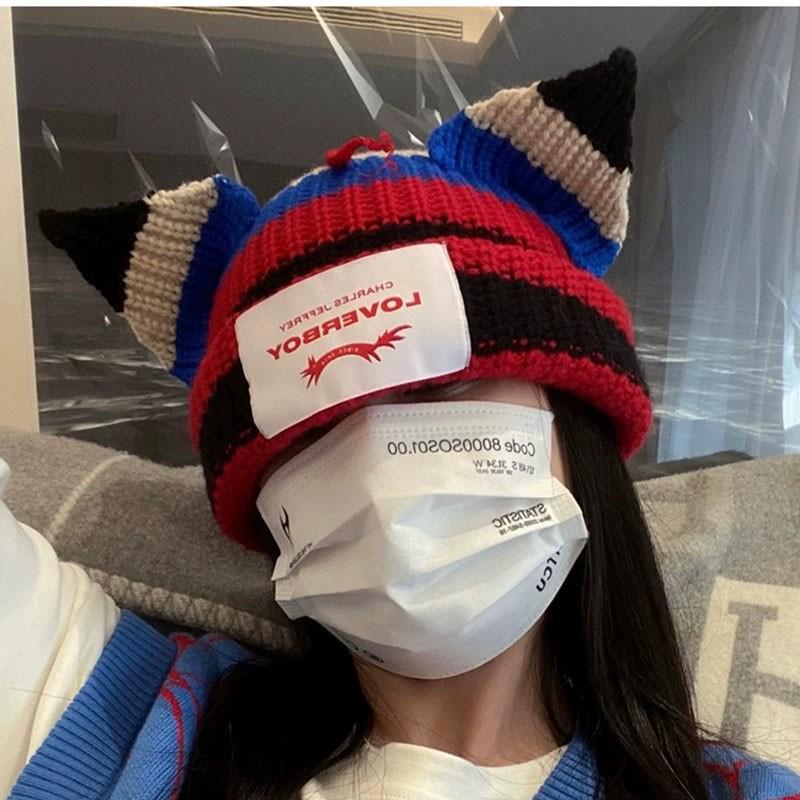 Женская вязаная шапка Loverboy из шерсти - Милые кошачьи и свиные ушки, Универсальный осенне-зимний аксессуар для пар.