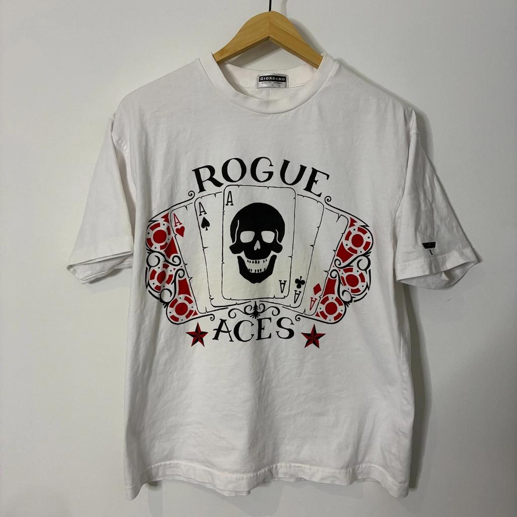 Рубашка Rogue Aces Мужская Размер L Белая Футболка с Графикой Череп Карты Хлопок Giordano