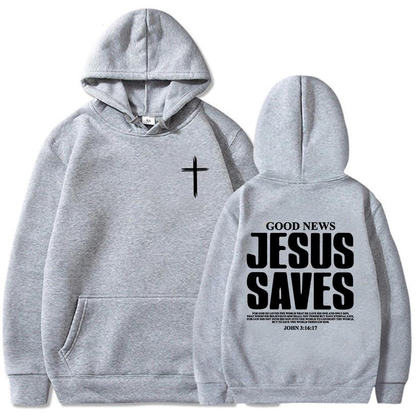 Jesus Saves John Hoodies Christian Bible Verse Sweatshirts Men Women Clothes Winter Comfortable Pocket Pullovers Graphic