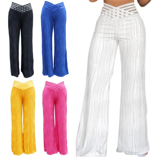 Расклешенные брюки больших размеров для женщин, V-образный вырез, высокая талия, брюки-клеш, повседневные брюки в стиле бохо с жаккардовым узором.