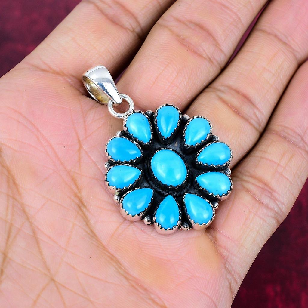 Sleeping Turquoise 925 Solid Sterling Silver Pendant, Handmade Gemstone Pendant Jewelry, Gifts For Wife Brand New Pendant
