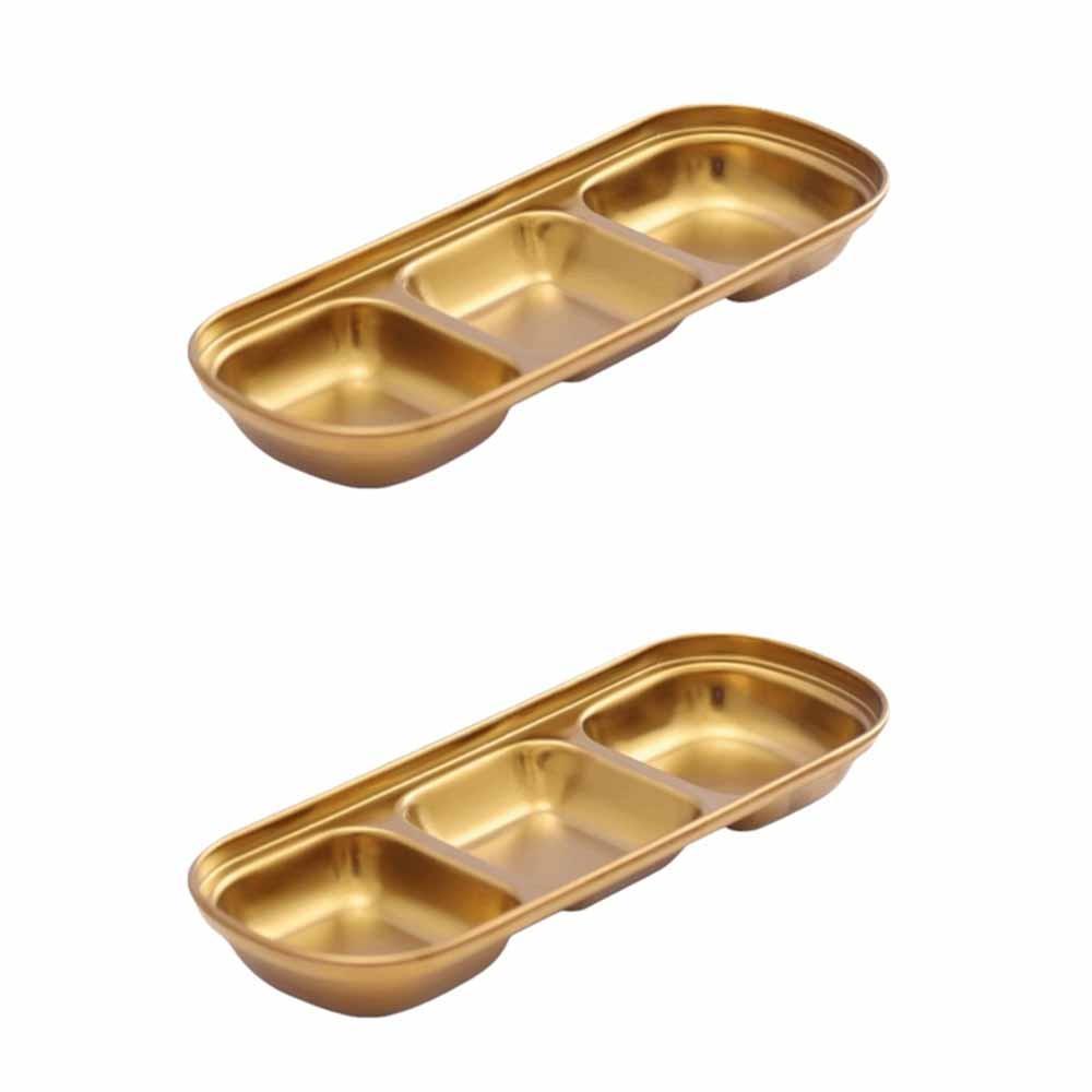 2Pcs Stainless Steel Seasoning Dish 2/3/4 Grid Thickened Divided Dip Bowls Easy Clean Stackable Vinegar Soy Spice Condiment Tray