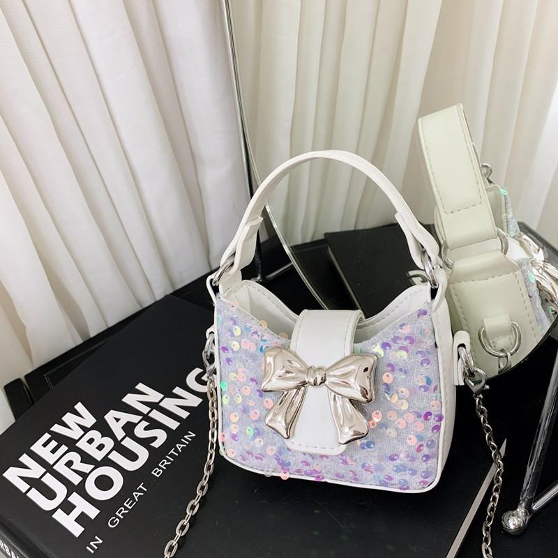 Kids Girl Butterfly Bow Sequin Mini Shoulder Bag With Breathable Pu Material For Daily Use