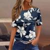 Женская плиссированная футболка с круглым вырезом и цветочным принтом, короткий рукав, топ с разрезом по низу