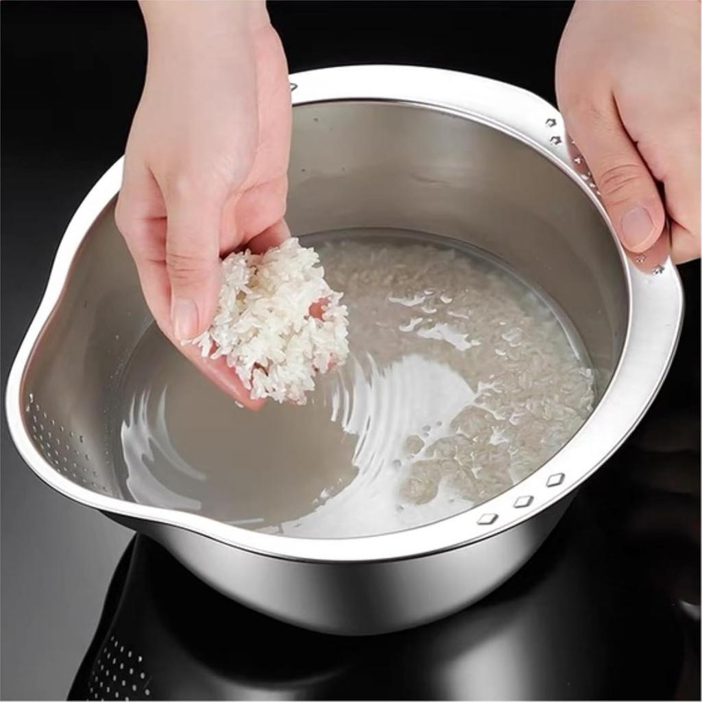 Rice Washer Strainer Bowl Stainless Steel 304 Rice Washing Bowl Rice Sieve Colander Fruit And Vegetable Strainer Kitchen Tools