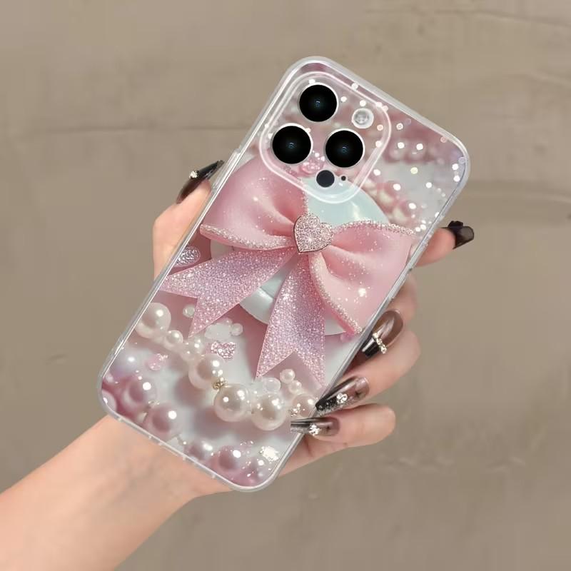 Прозрачный розовый чехол для телефона из силикона с узором из бантов Для iPhone 16 17 Pro Max 15 14 13 12 11 Pro Max 16E X XS XR 7 8 Plus Мягкая накладка