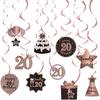 Happy 20th Birthday Party Hanging Swirls Streams Ceiling Decorations, Celebration 20 Foil Hanging Swirls with Cutouts for 20 Years Old Rose Gold